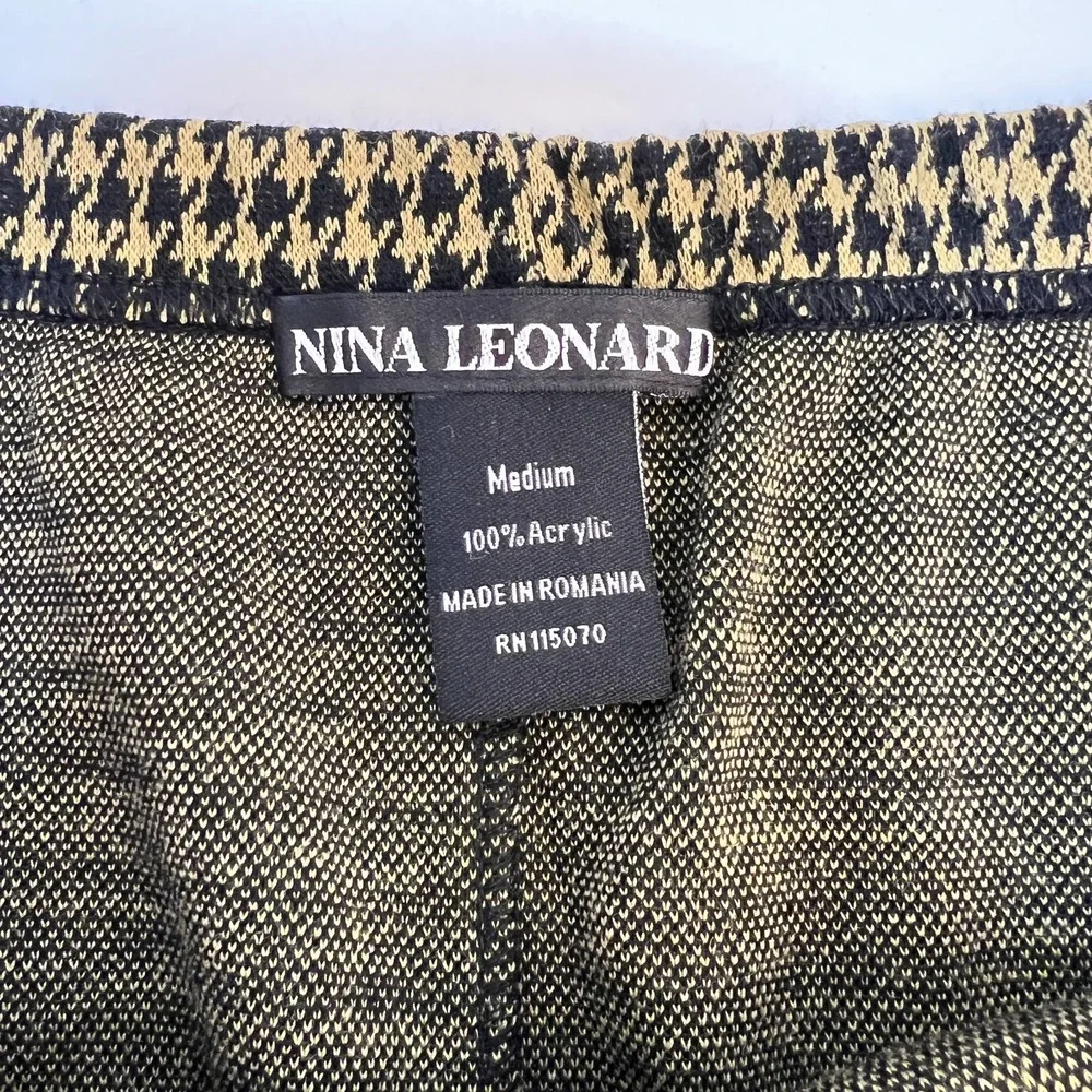 NWT Nina Leonard Houndstooth Skirt With‎ Black Fringe Size Medium Ankle Length
